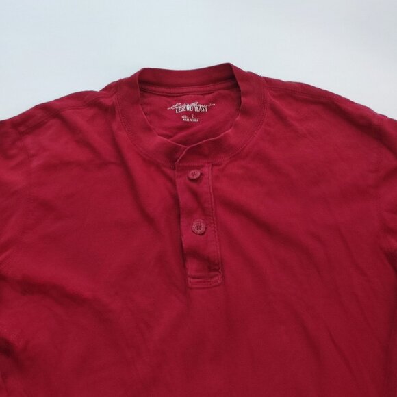 Eddie Bauer Legend Wash T-shirt men's size L burgundy long sleeve button up neck - Picture 2 of 11